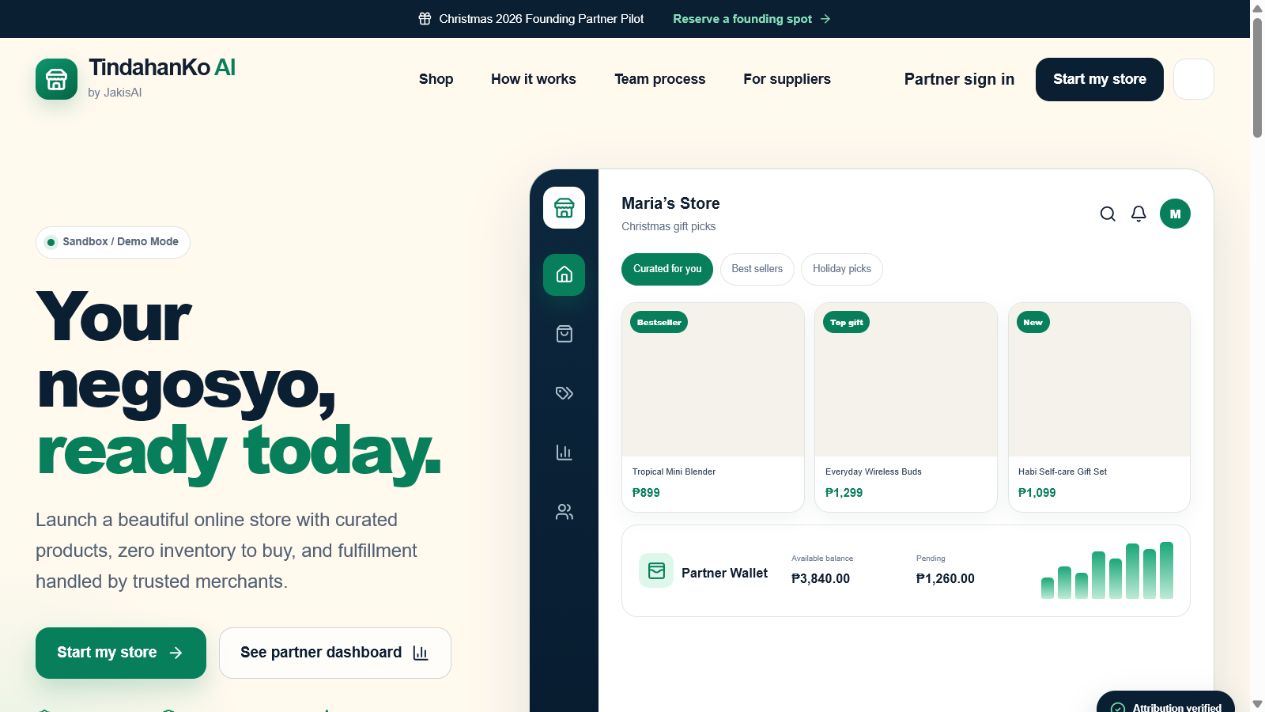 TindahanKo by JakisAI sandbox storefront and dashboard preview